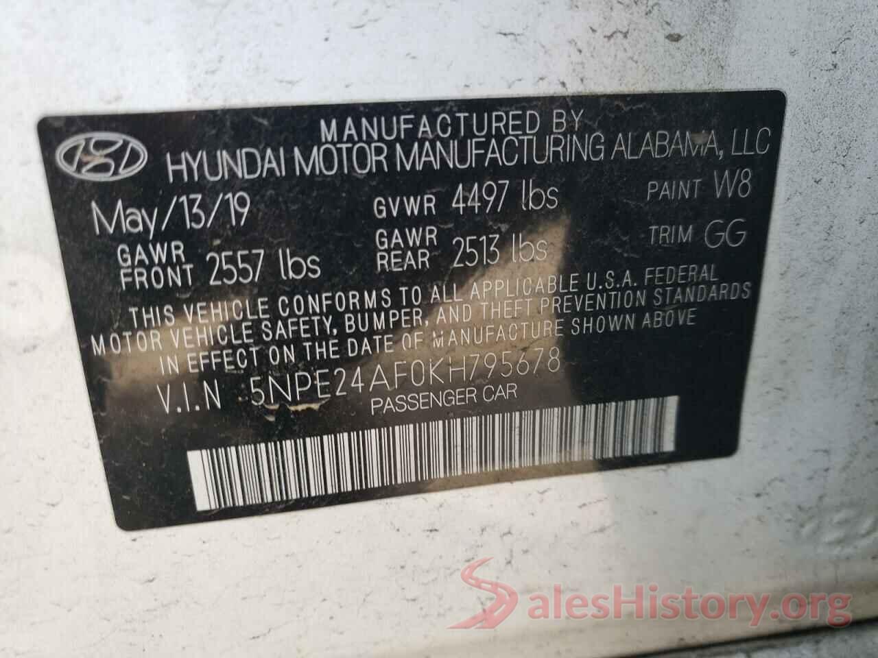 5NPE24AF0KH795678 2019 HYUNDAI SONATA