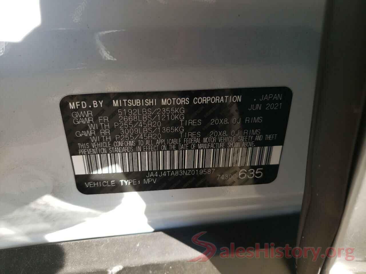 JA4J4TA83NZ019587 2022 MITSUBISHI OUTLANDER