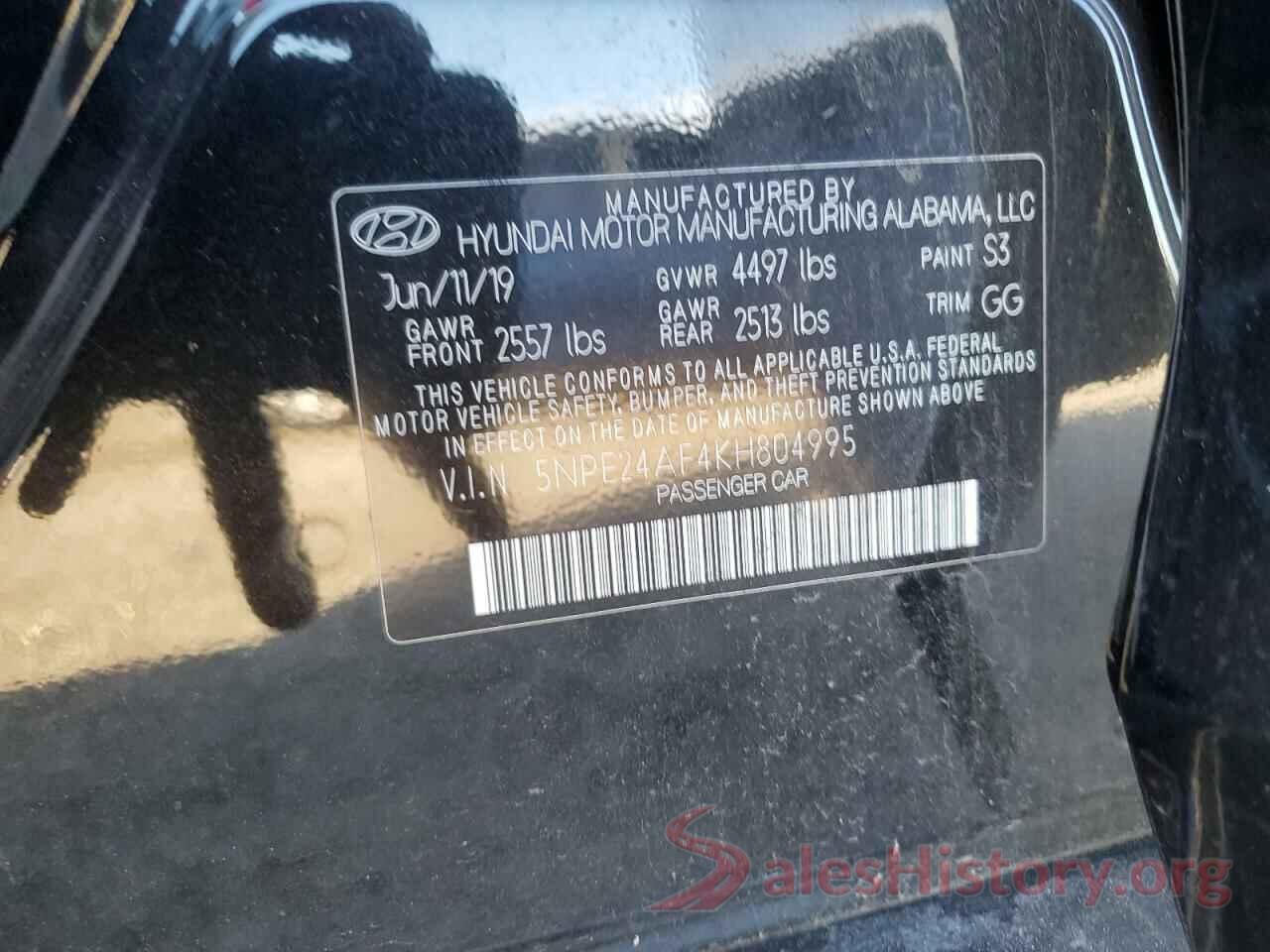 5NPE24AF4KH804995 2019 HYUNDAI SONATA