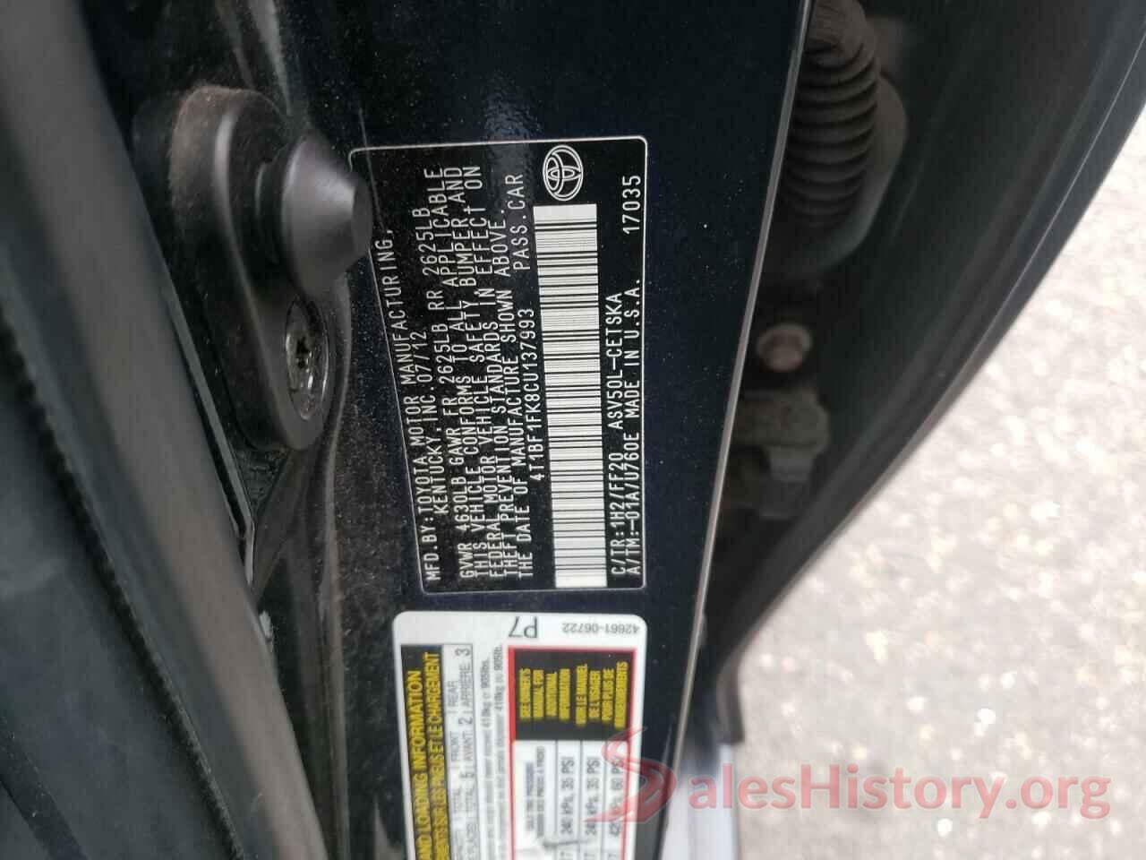 4T1BF1FK8CU137993 2012 TOYOTA CAMRY