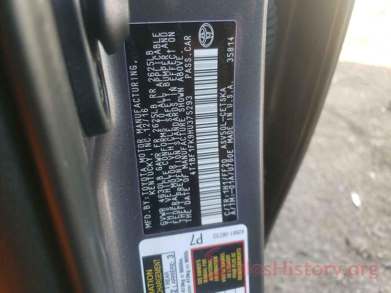 4T1BF1FK9HU375293 2017 TOYOTA CAMRY