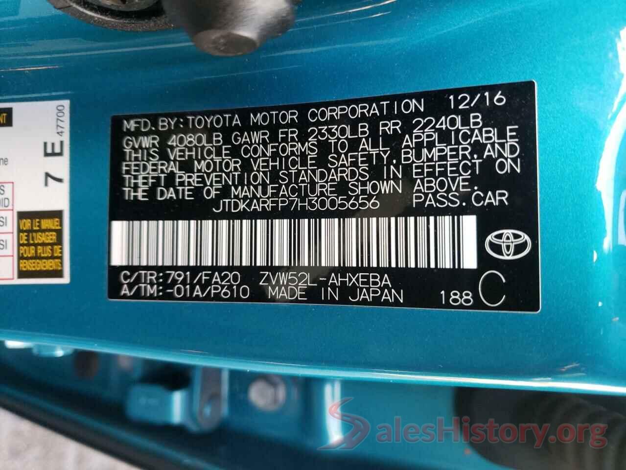 JTDKARFP7H3005656 2017 TOYOTA PRIUS