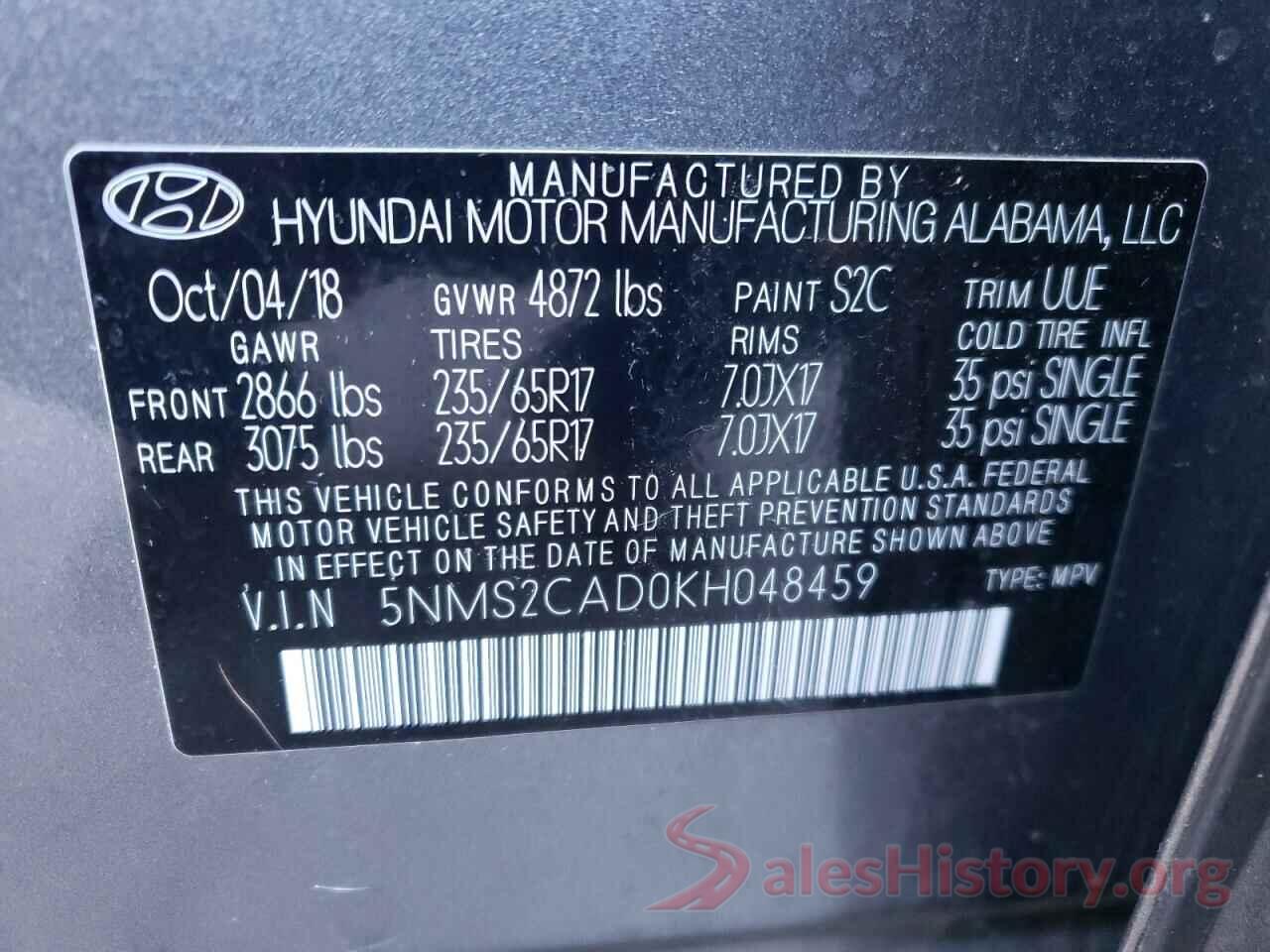 5NMS2CAD0KH048459 2019 HYUNDAI SANTA FE