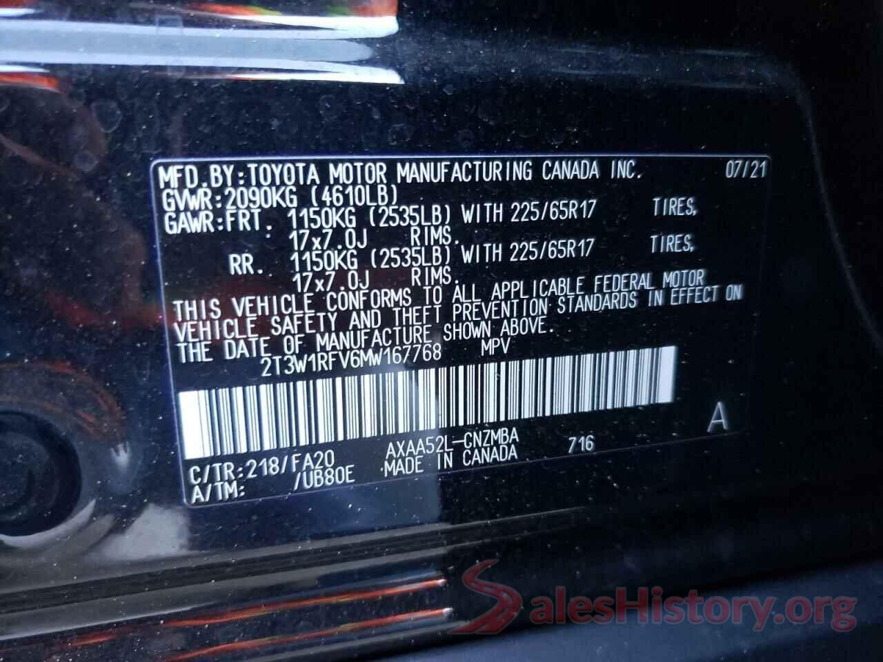 2T3W1RFV6MW167768 2021 TOYOTA RAV4