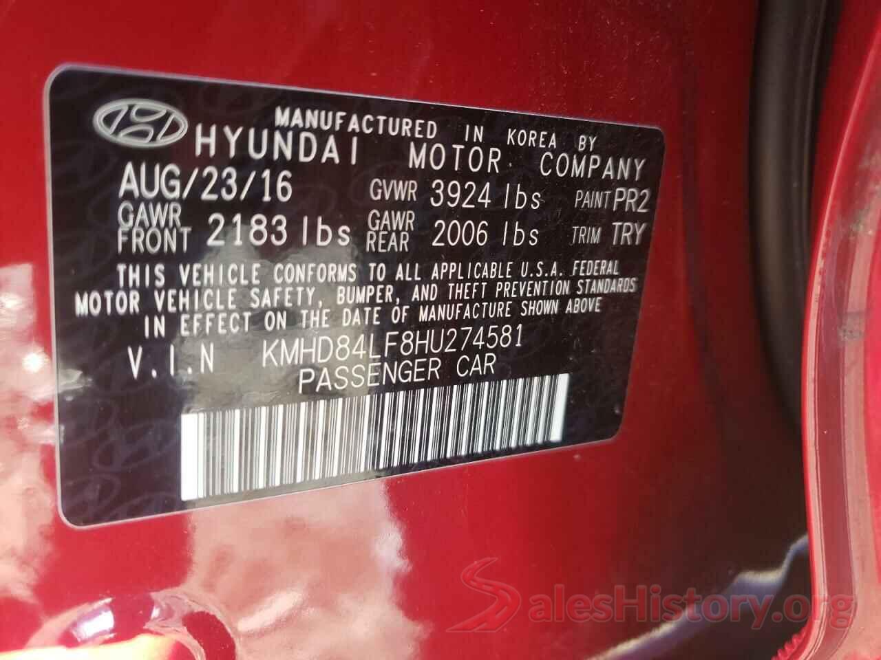 KMHD84LF8HU274581 2017 HYUNDAI ELANTRA