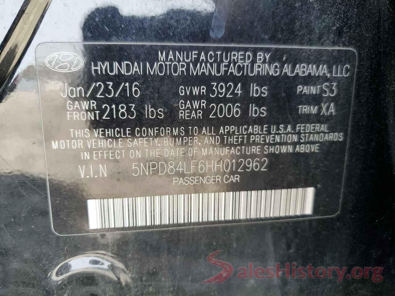 5NPD84LF6HH012962 2017 HYUNDAI ELANTRA