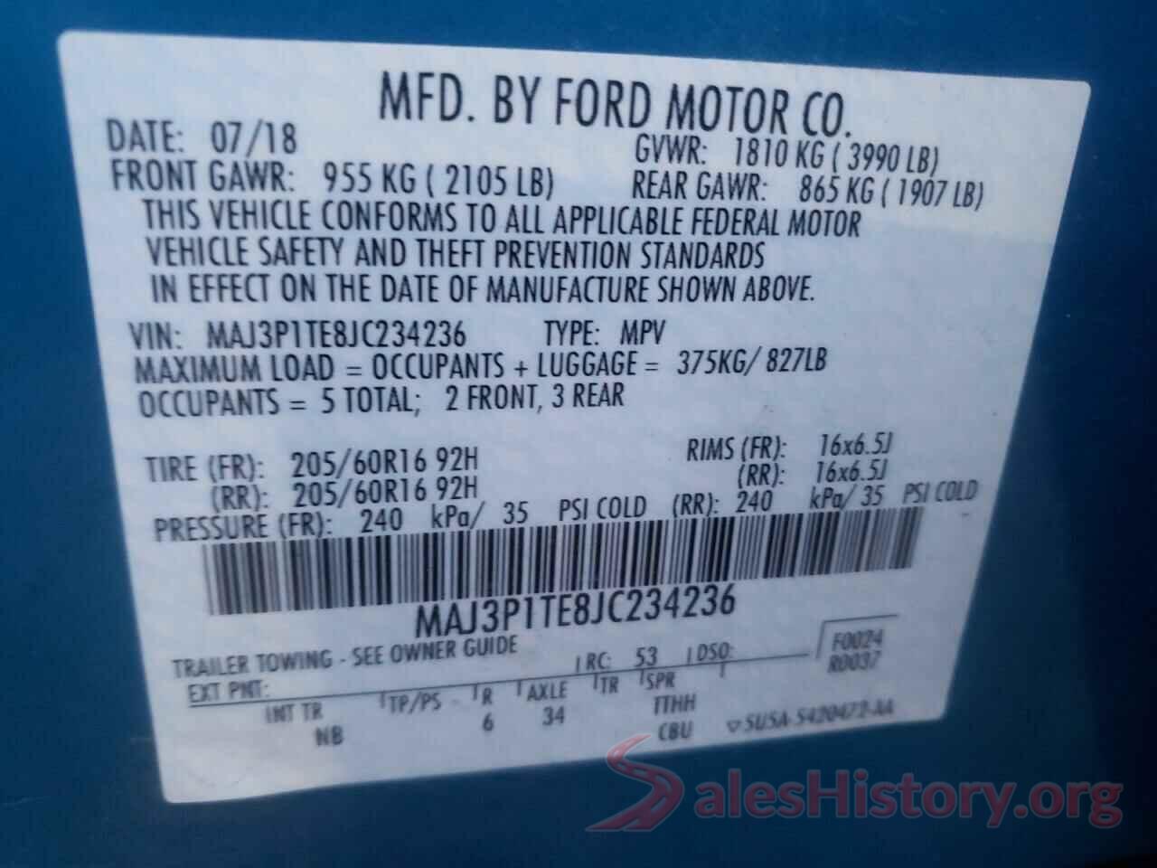 MAJ3P1TE8JC234236 2018 FORD ALL OTHER