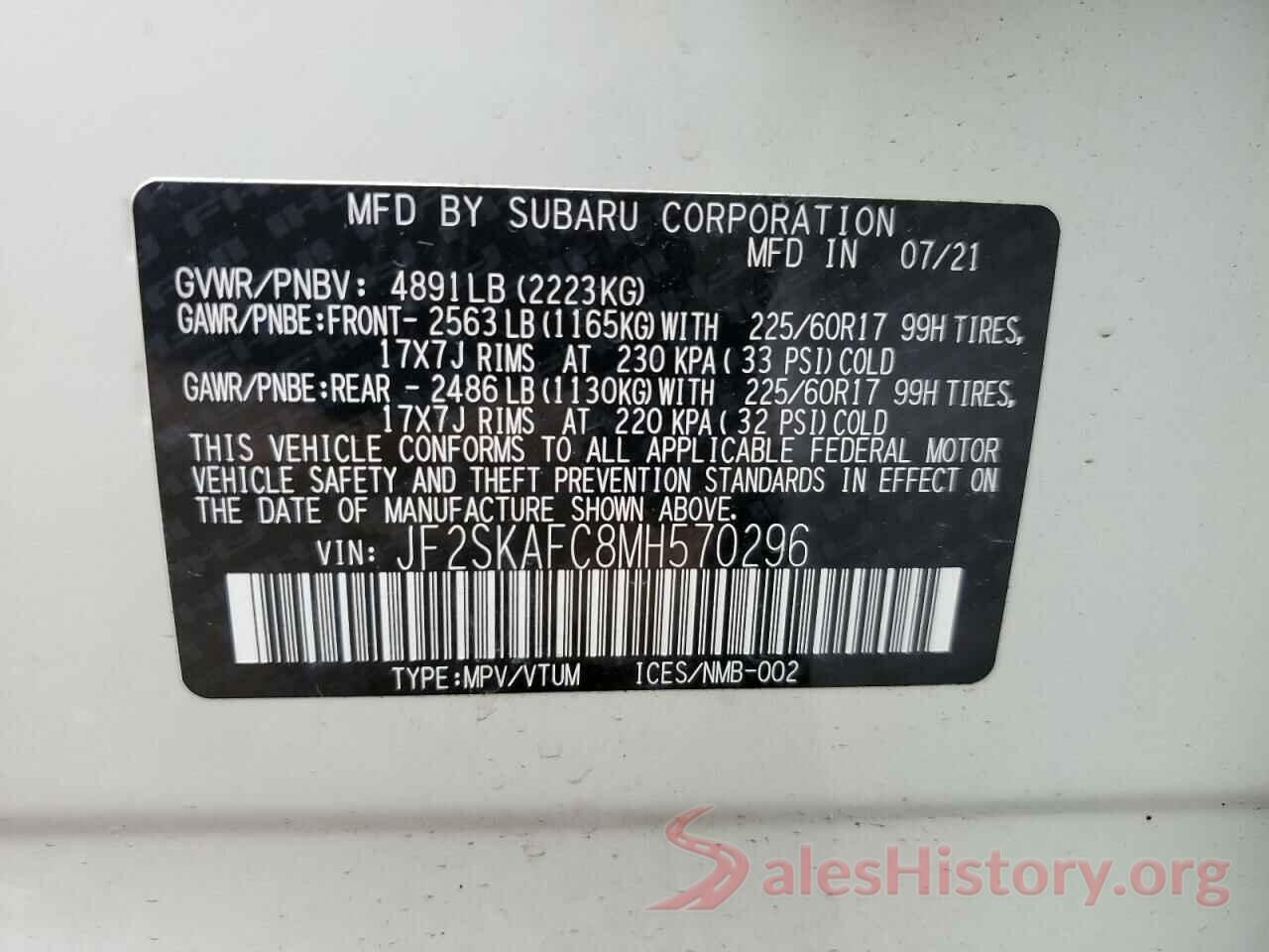 JF2SKAFC8MH570296 2021 SUBARU FORESTER