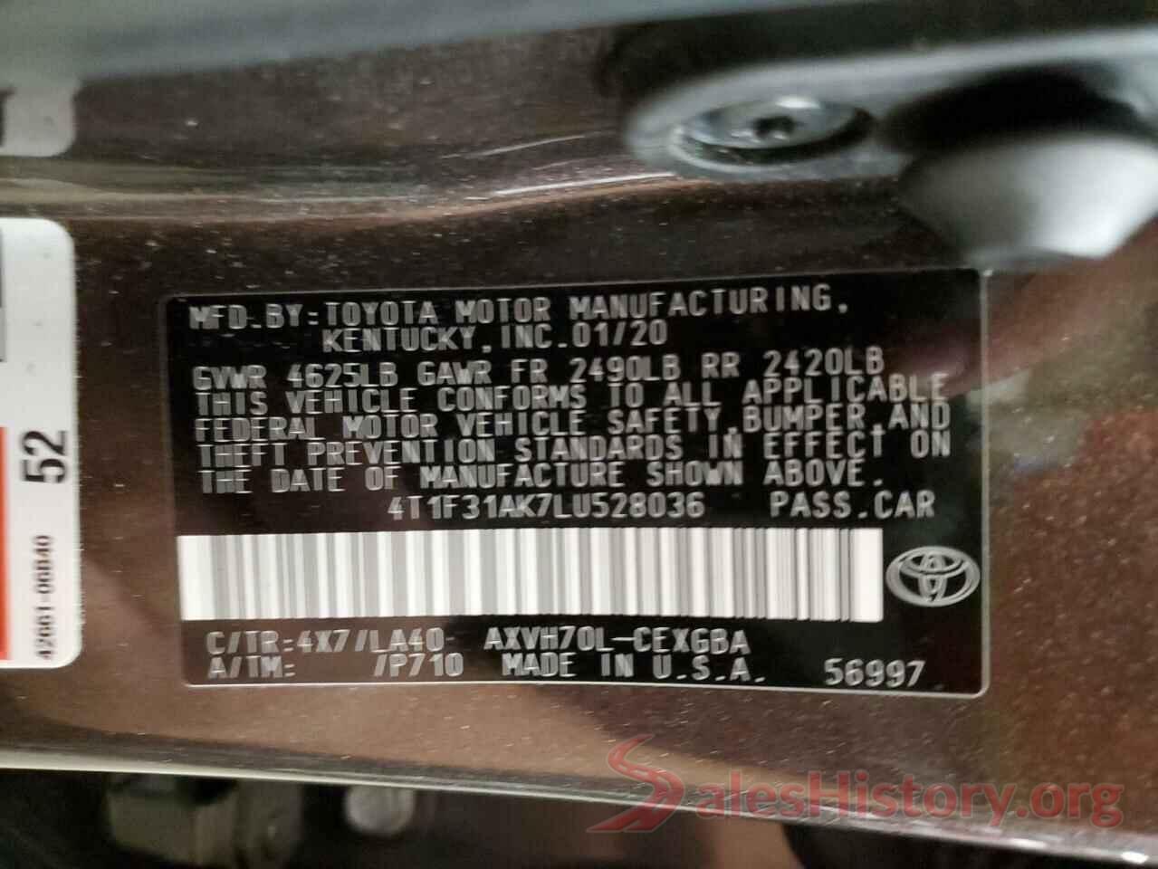 4T1F31AK7LU528036 2020 TOYOTA CAMRY