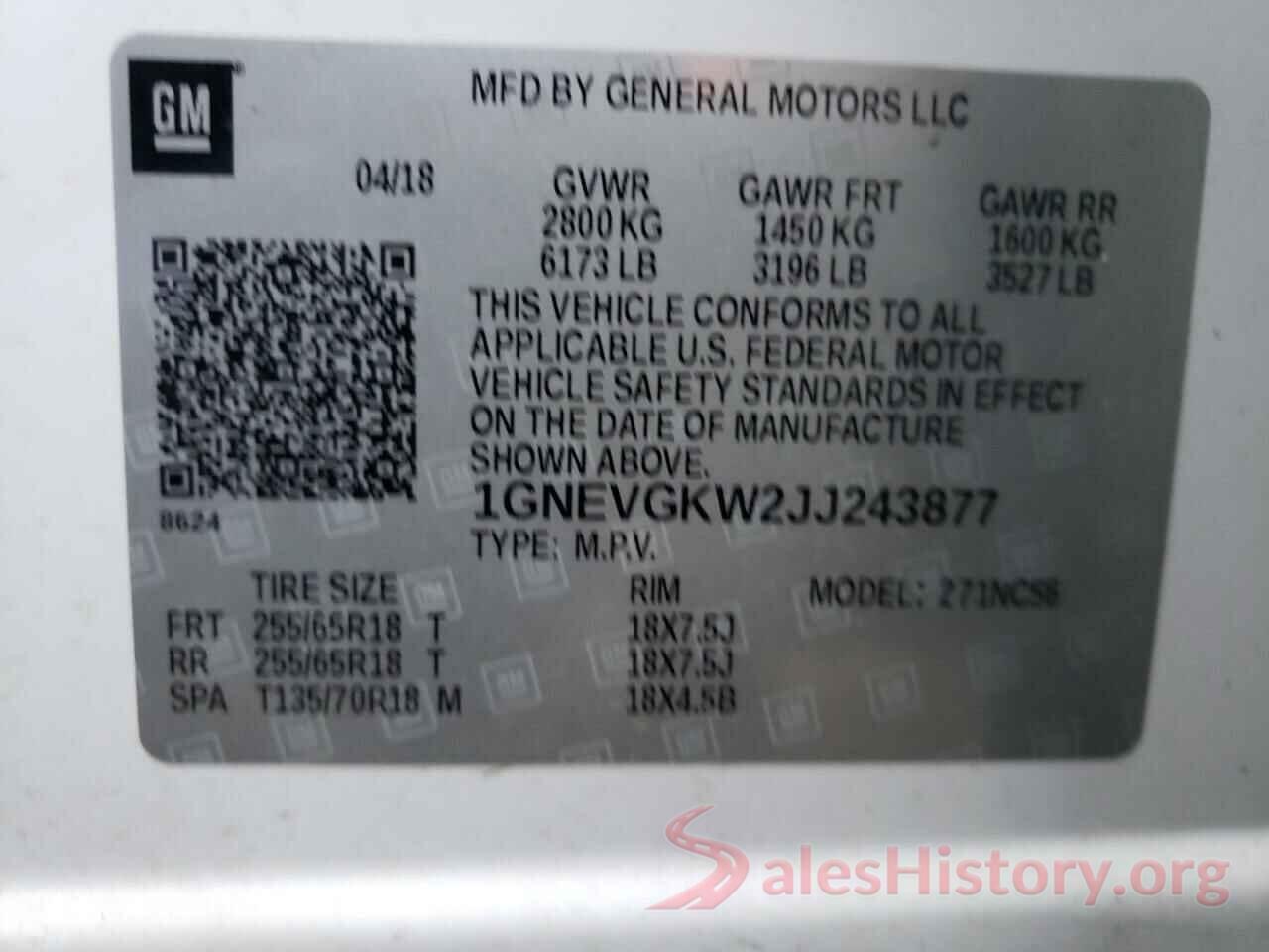 1GNEVGKW2JJ243877 2018 CHEVROLET TRAVERSE