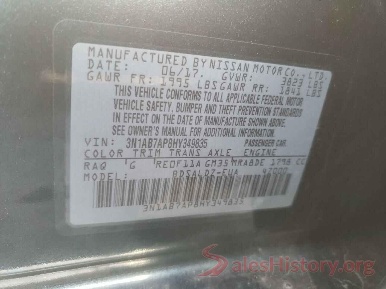 3N1AB7AP8HY349835 2017 NISSAN SENTRA