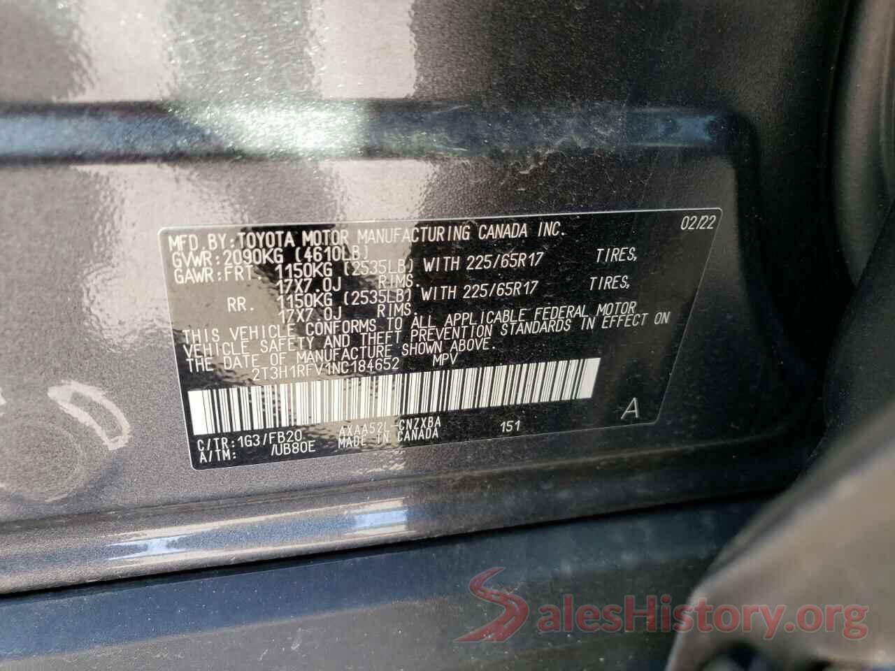 2T3H1RFV1NC184652 2022 TOYOTA RAV4