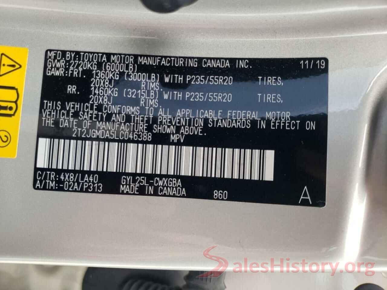 2T2JGMDA5LC046388 2020 LEXUS RX450