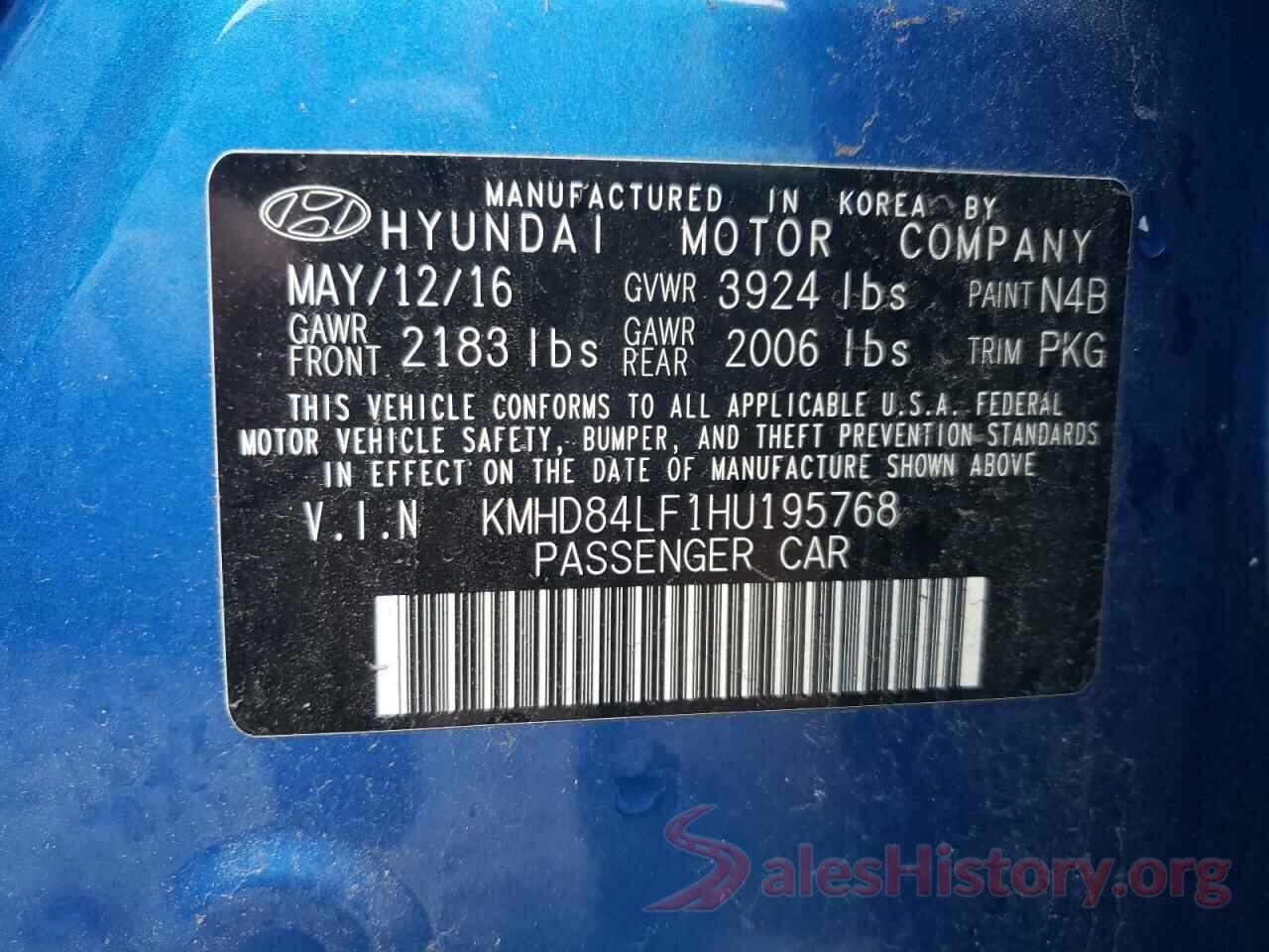 KMHD84LF1HU195768 2017 HYUNDAI ELANTRA