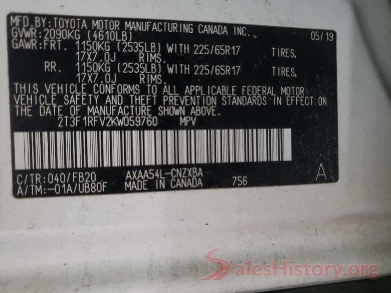 2T3F1RFV2KW059760 2019 TOYOTA RAV4