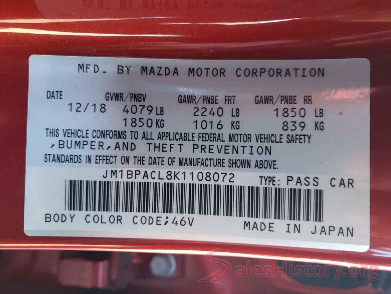 JM1BPACL8K1108072 2019 MAZDA 3