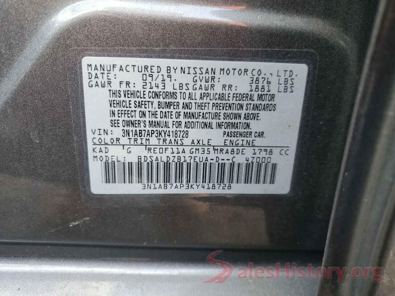 3N1AB7AP3KY418728 2019 NISSAN SENTRA