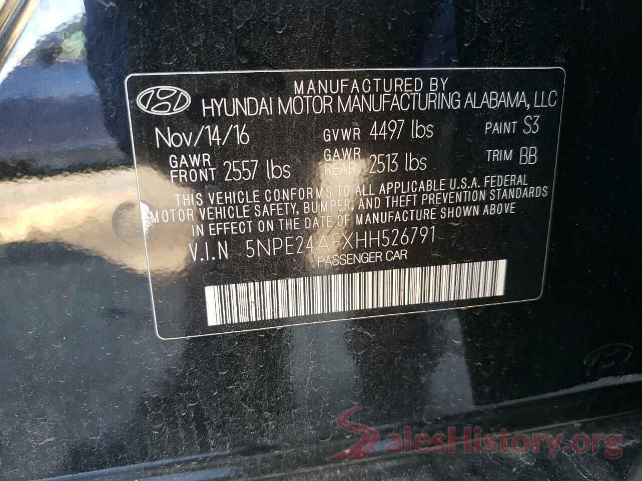 5NPE24AFXHH526791 2017 HYUNDAI SONATA