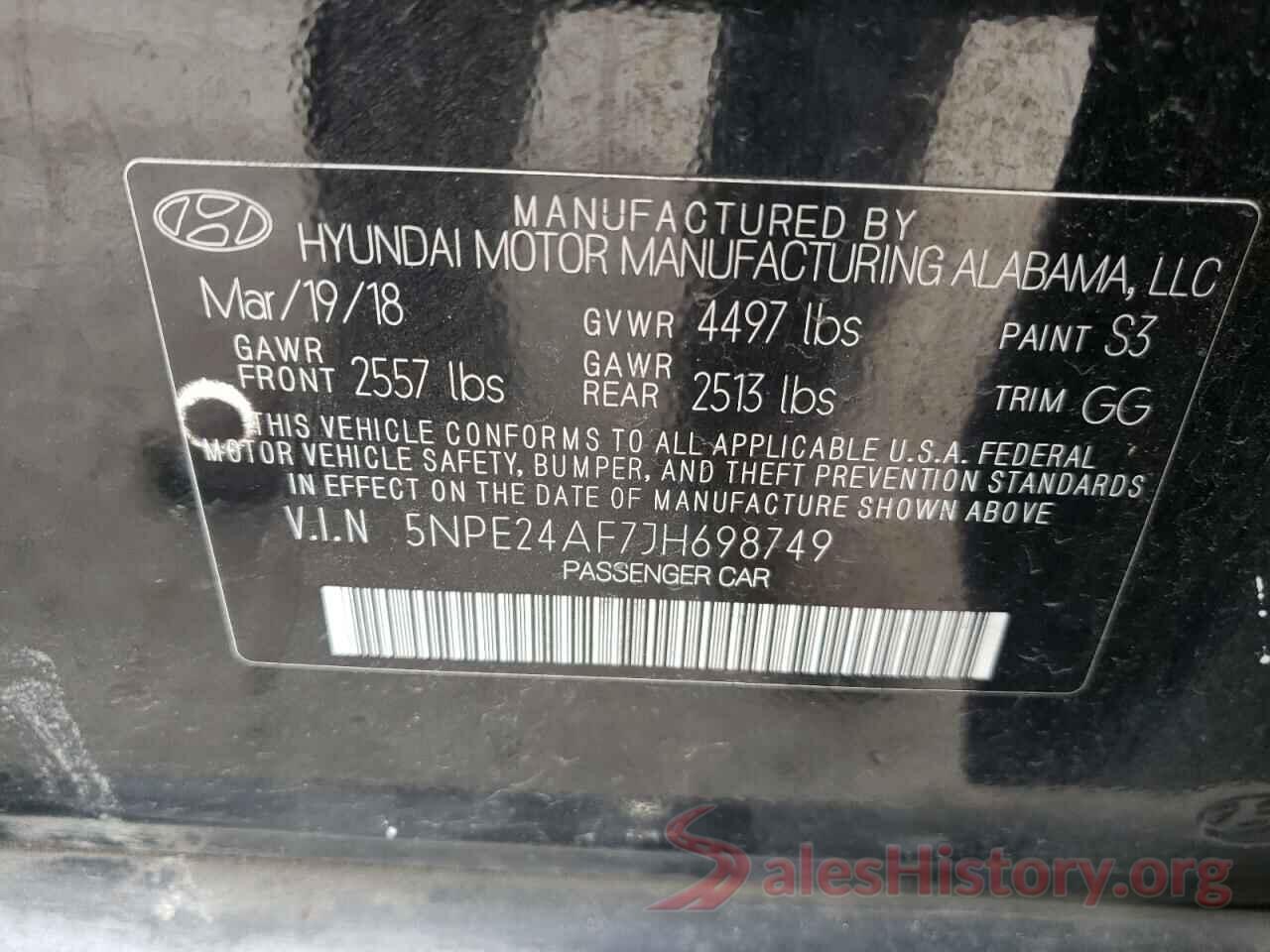 5NPE24AF7JH698749 2018 HYUNDAI SONATA