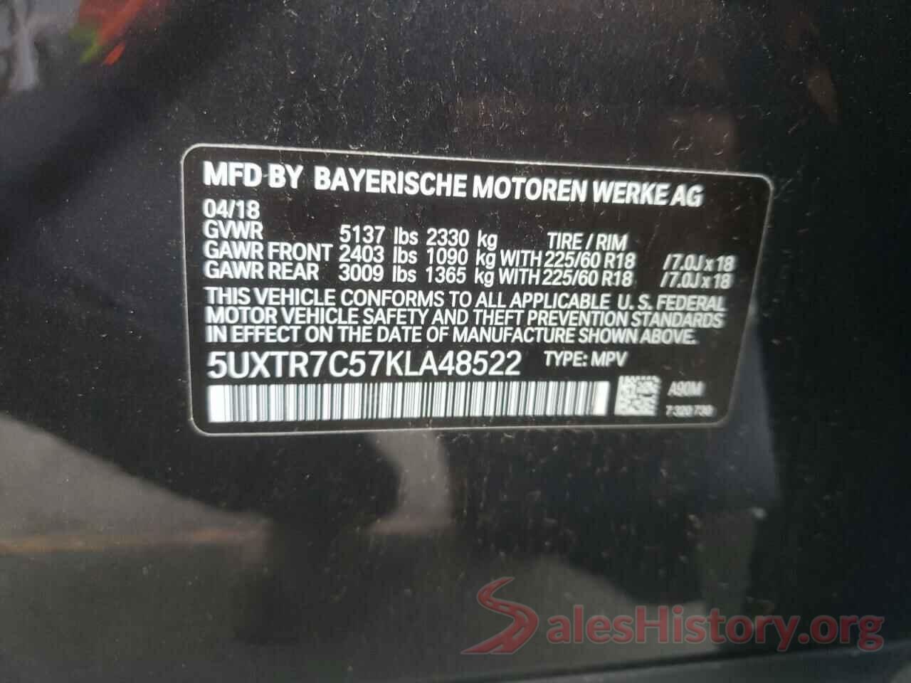 5UXTR7C57KLA48522 2019 BMW X3