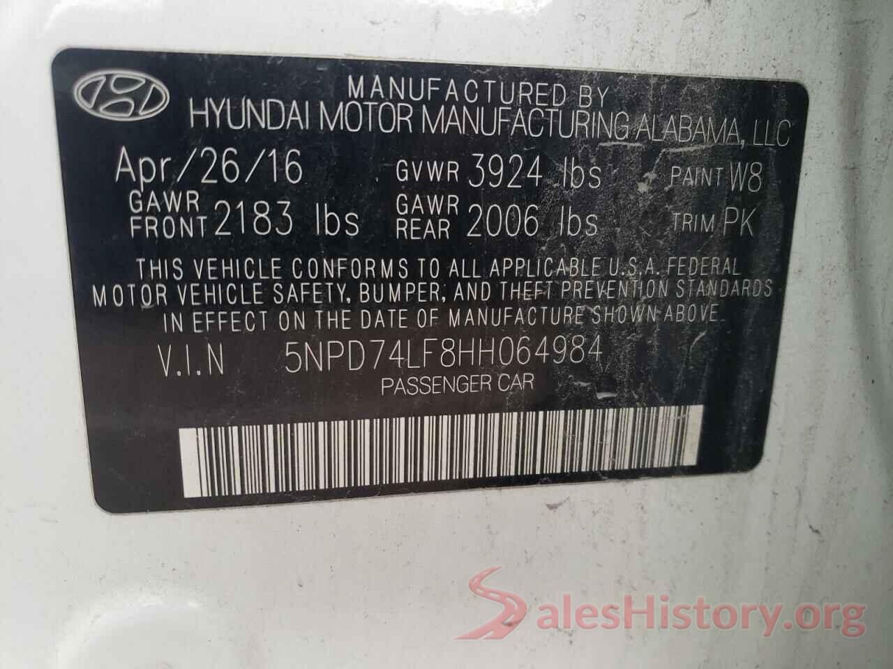 5NPD74LF8HH064984 2017 HYUNDAI ELANTRA