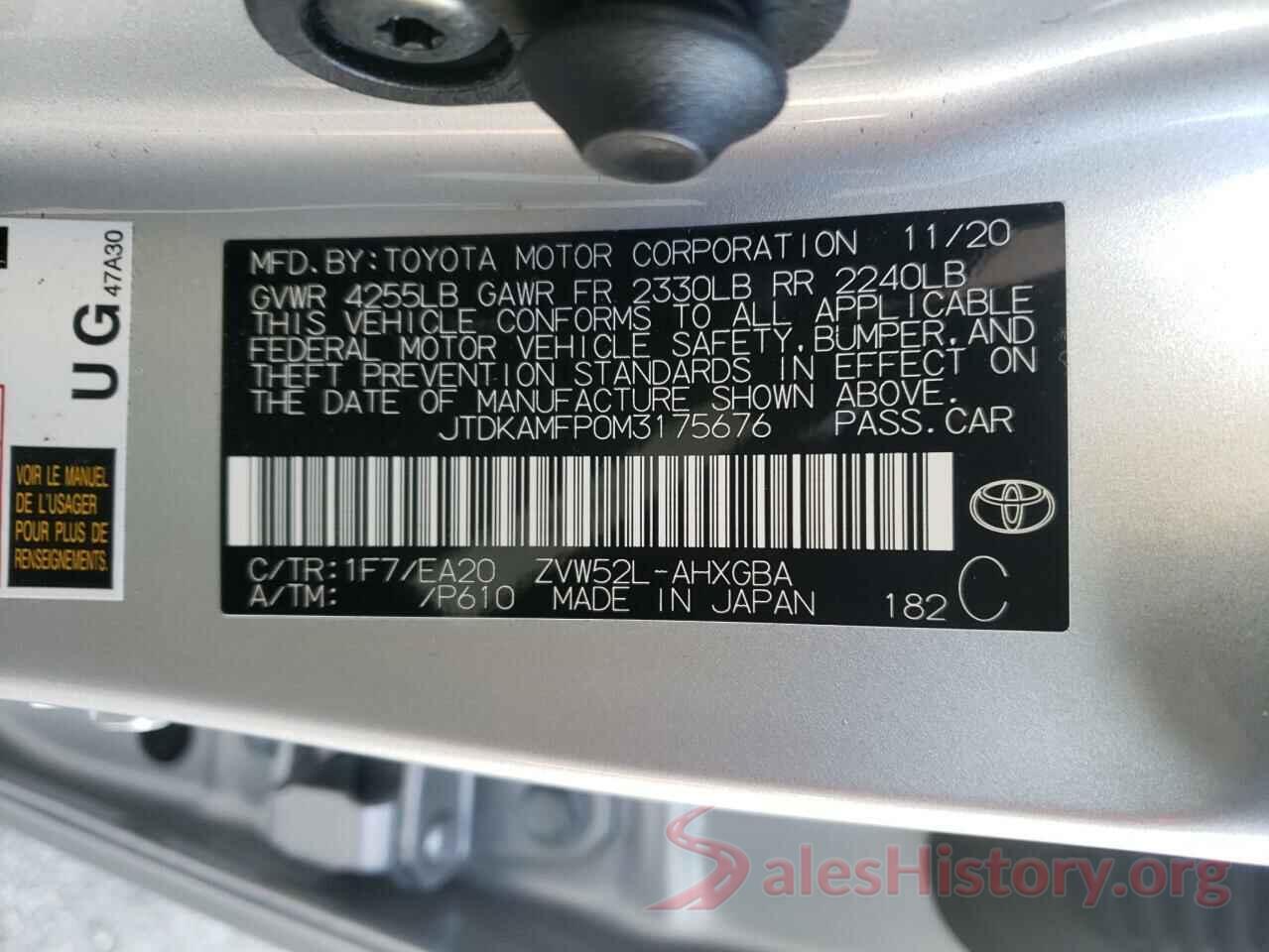 JTDKAMFP0M3175676 2021 TOYOTA PRIUS