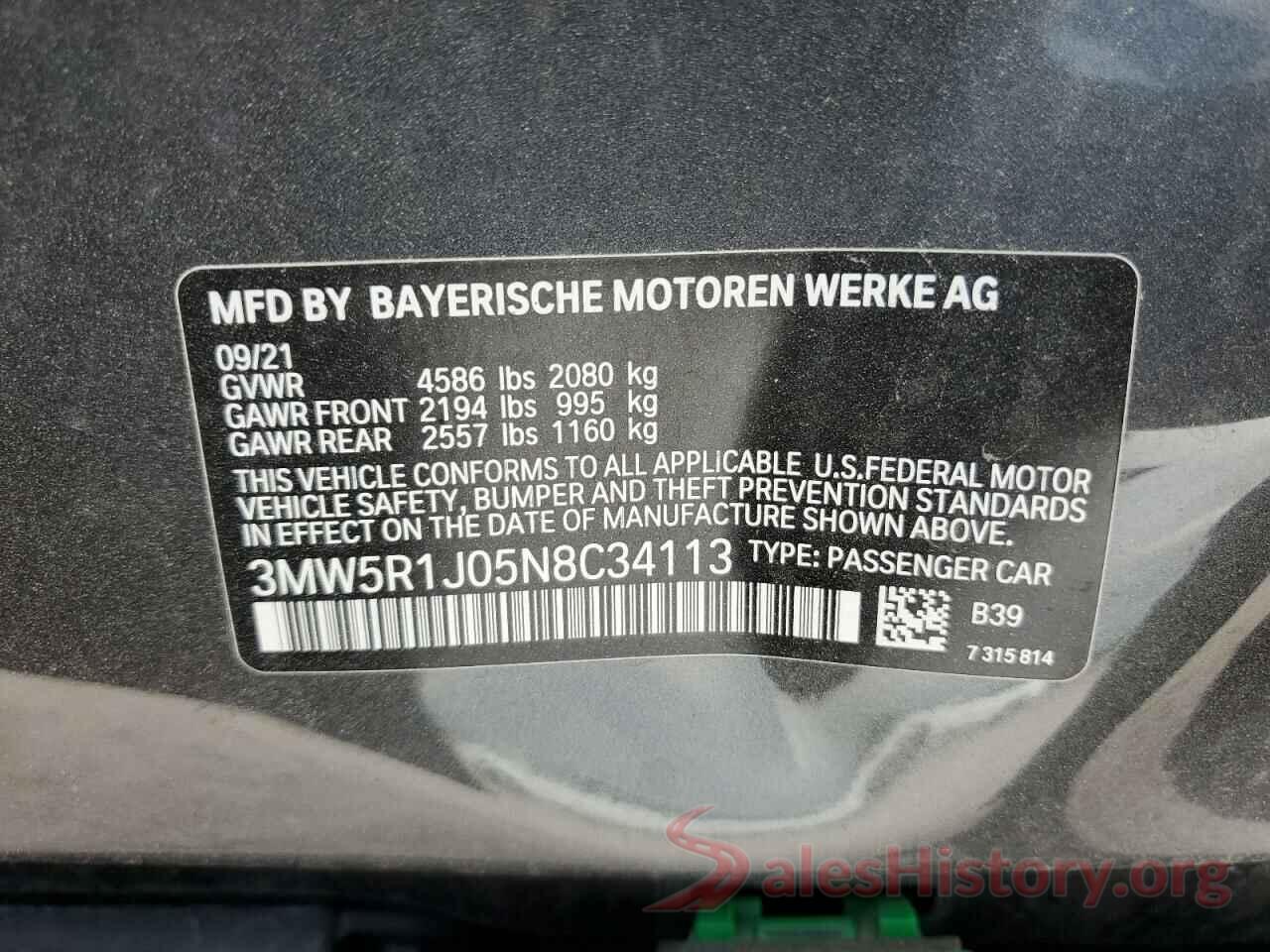 3MW5R1J05N8C34113 2022 BMW 3 SERIES