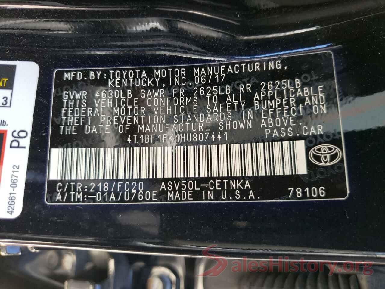 4T1BF1FK1HU807441 2017 TOYOTA CAMRY