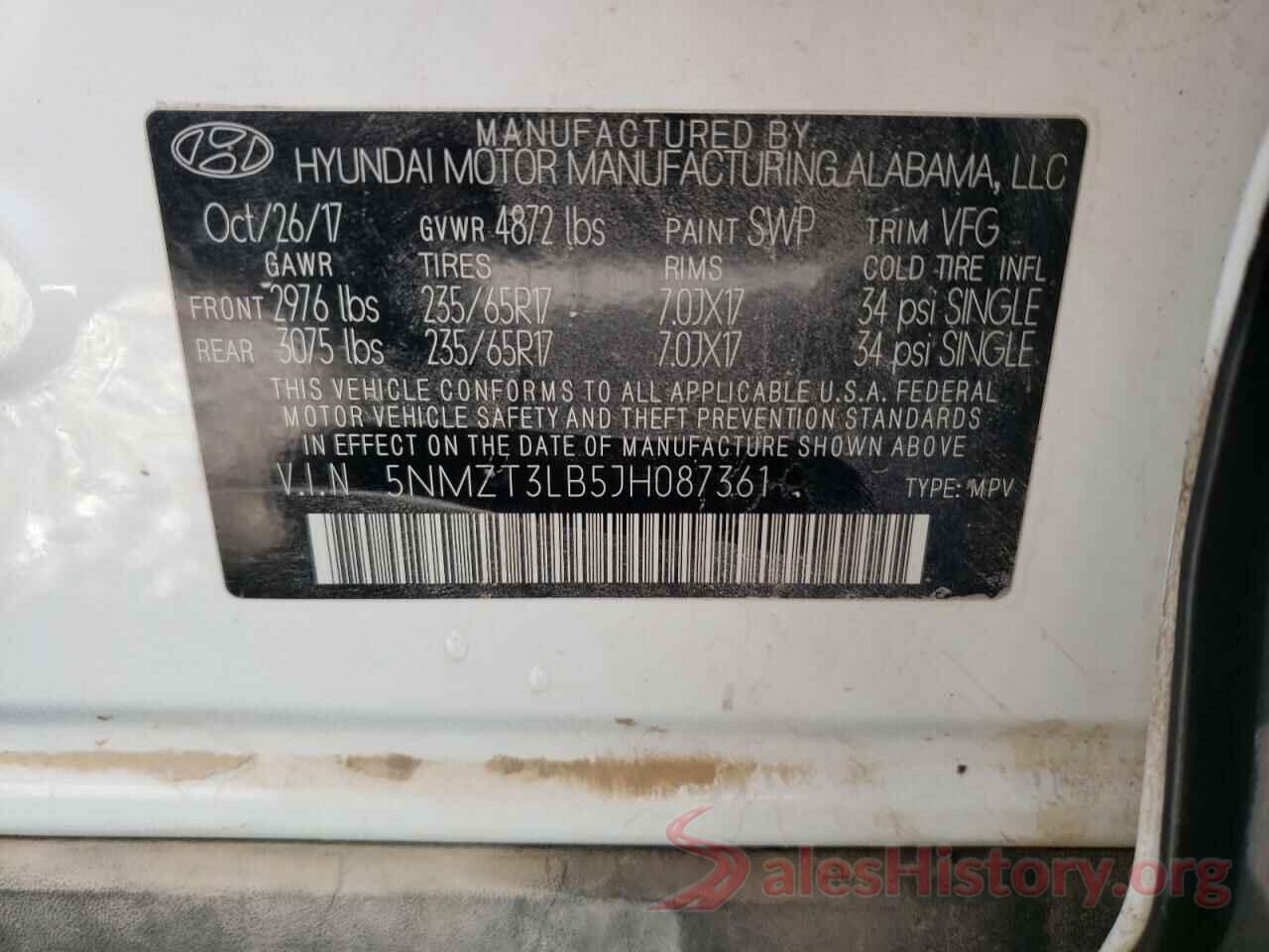 5NMZT3LB5JH087361 2018 HYUNDAI SANTA FE