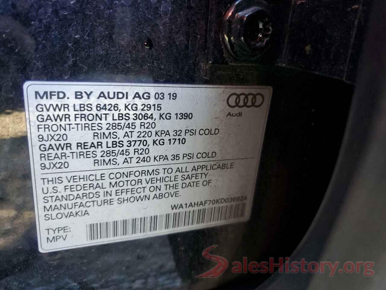 WA1AHAF70KD036624 2019 AUDI Q7