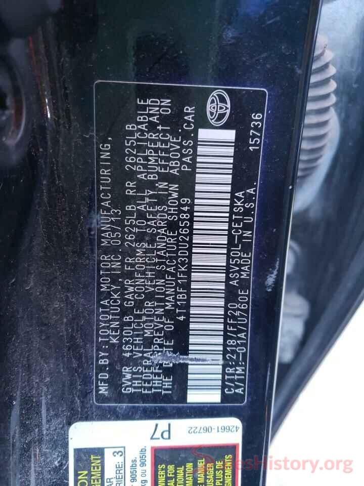 4T1BF1FK3DU265849 2013 TOYOTA CAMRY