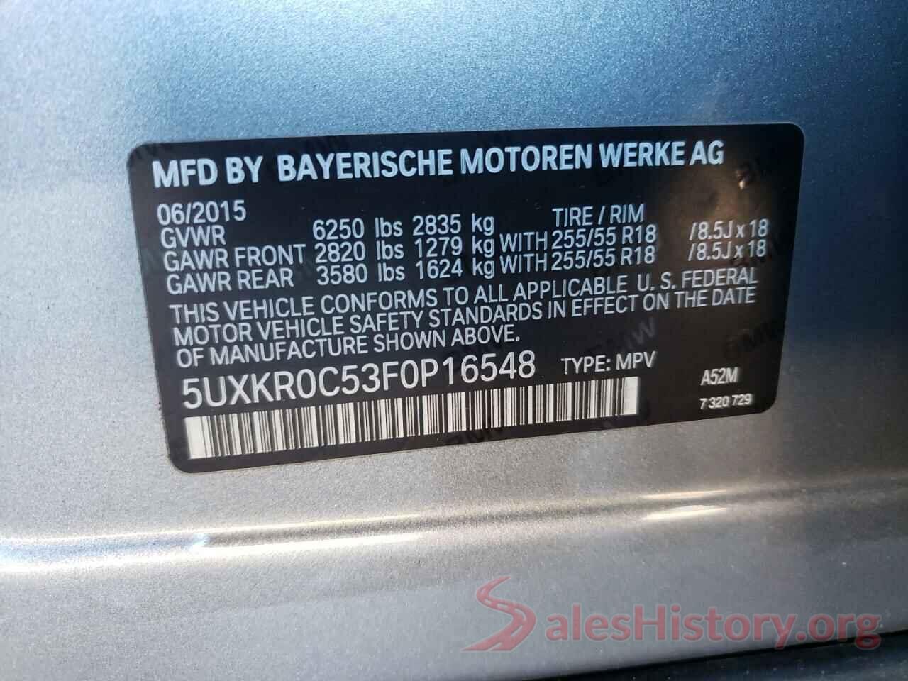 5UXKR0C53F0P16548 2015 BMW X5