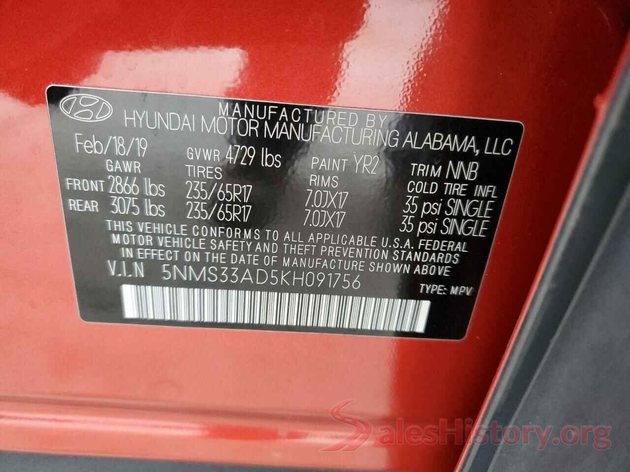 5NMS33AD5KH091756 2019 HYUNDAI SANTA FE