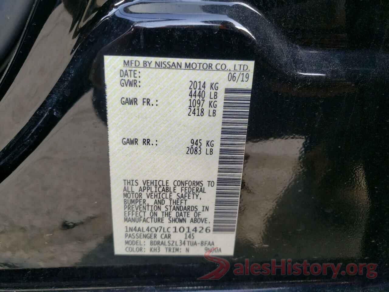 1N4AL4CV7LC101426 2020 NISSAN ALTIMA