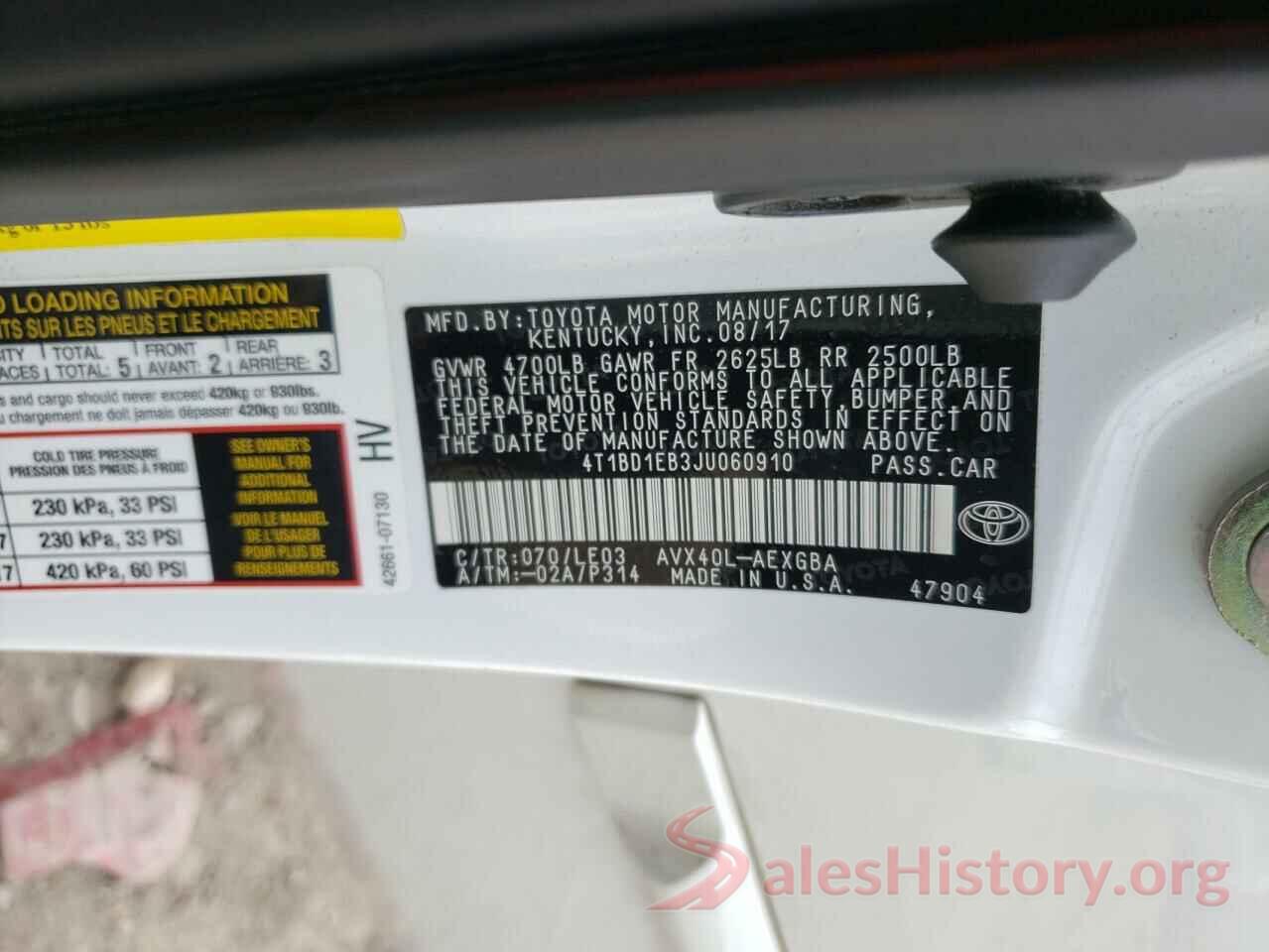 4T1BD1EB3JU060910 2018 TOYOTA AVALON