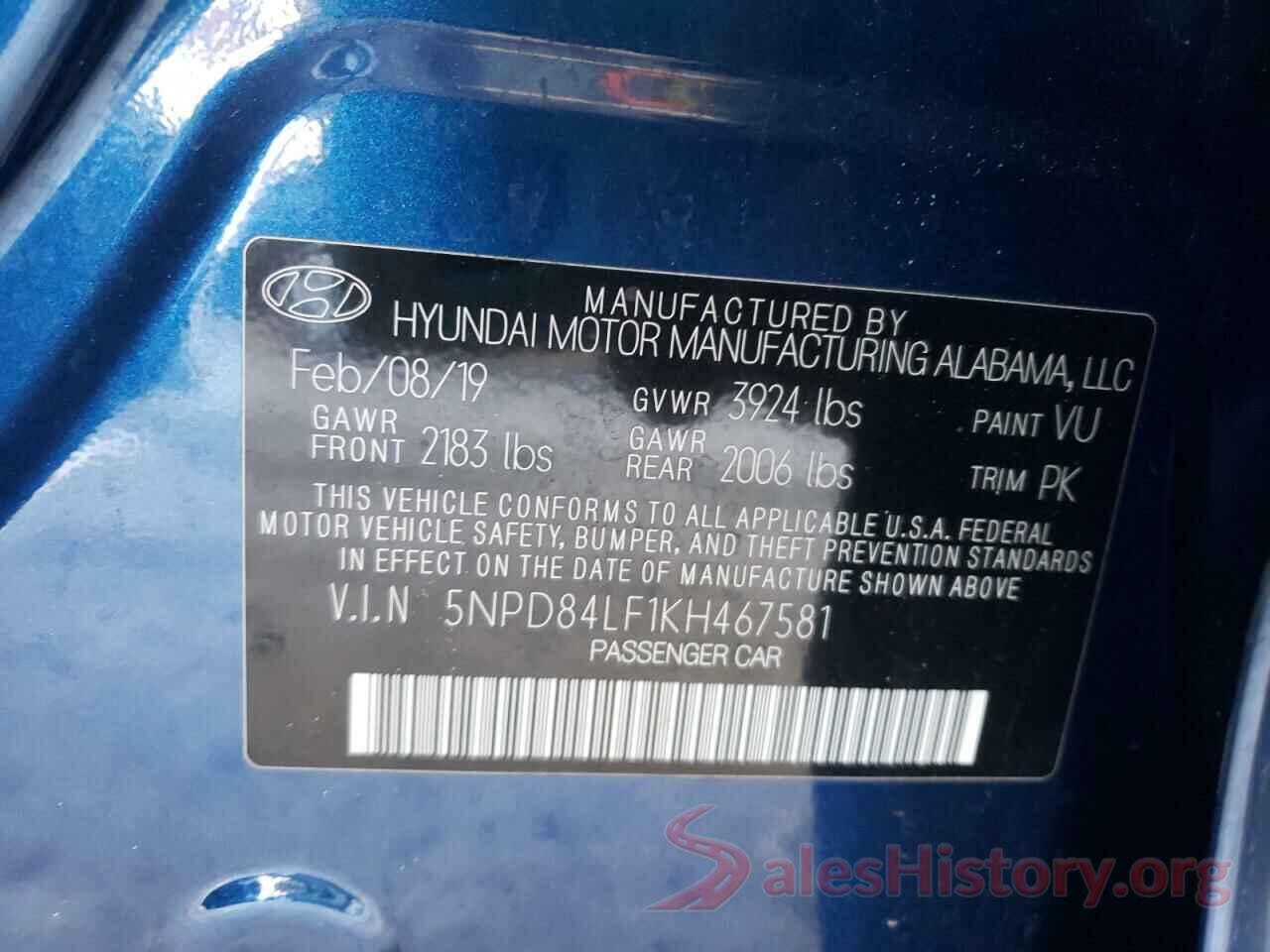 5NPD84LF1KH467581 2019 HYUNDAI ELANTRA