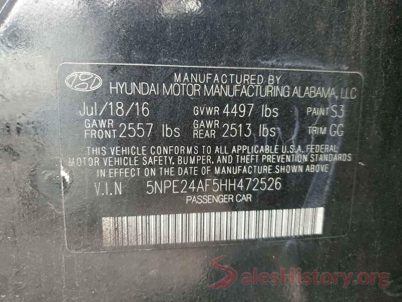 5NPE24AF5HH472526 2017 HYUNDAI SONATA