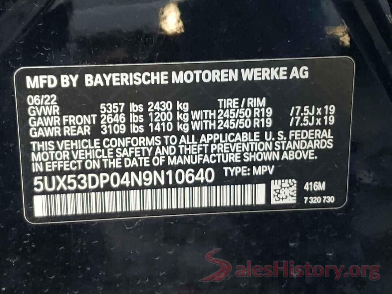 5UX53DP04N9N10640 2022 BMW X3