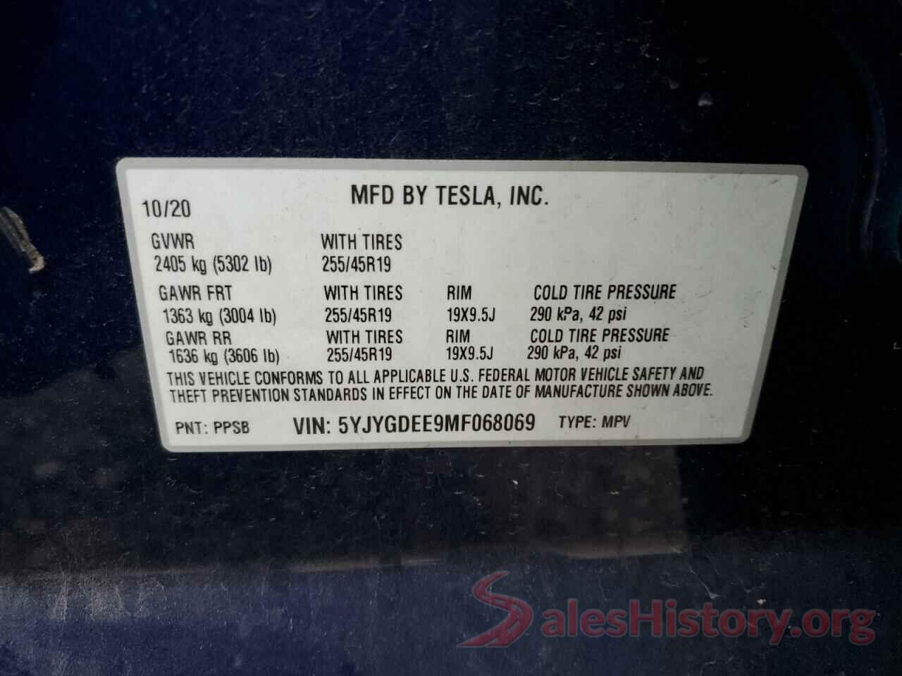 5YJYGDEE9MF068069 2021 TESLA MODEL Y