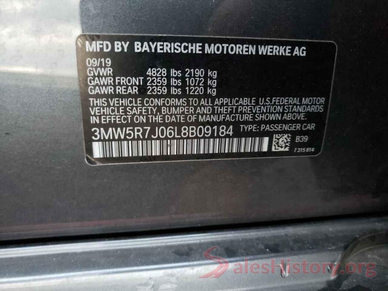 3MW5R7J06L8B09184 2020 BMW 3 SERIES