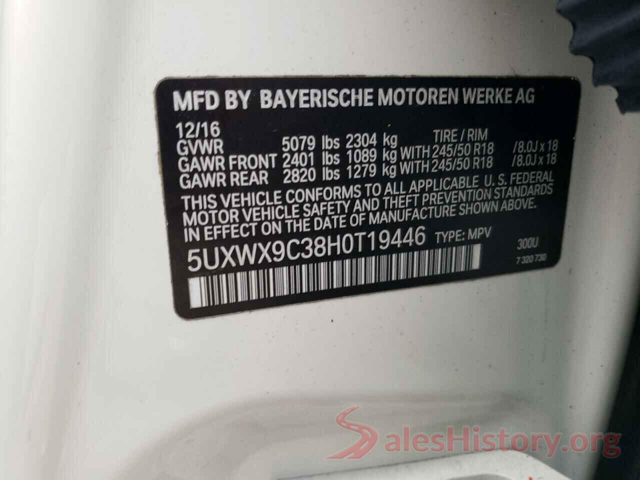 5UXWX9C38H0T19446 2017 BMW X3