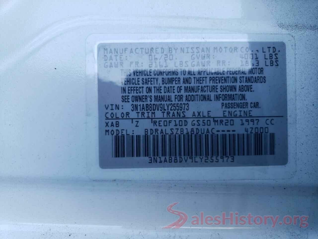 3N1AB8DV9LY255973 2020 NISSAN SENTRA