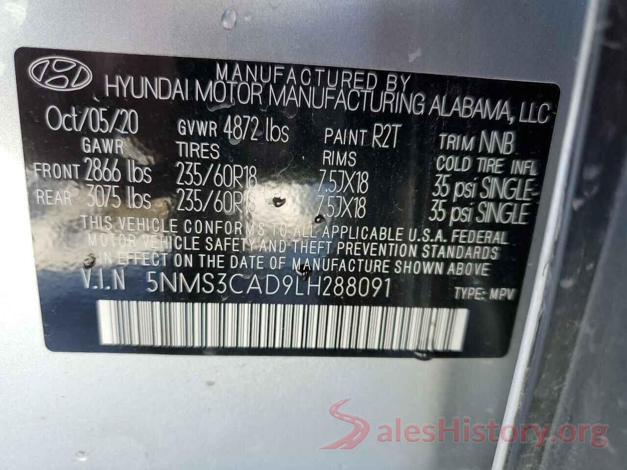 5NMS3CAD9LH288091 2020 HYUNDAI SANTA FE