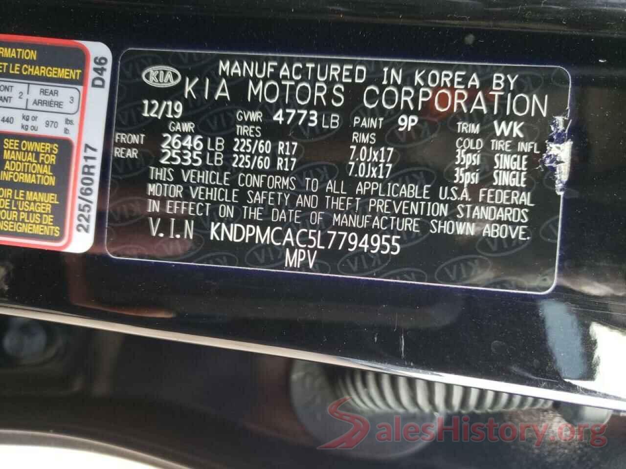 KNDPMCAC5L7794955 2020 KIA SPORTAGE