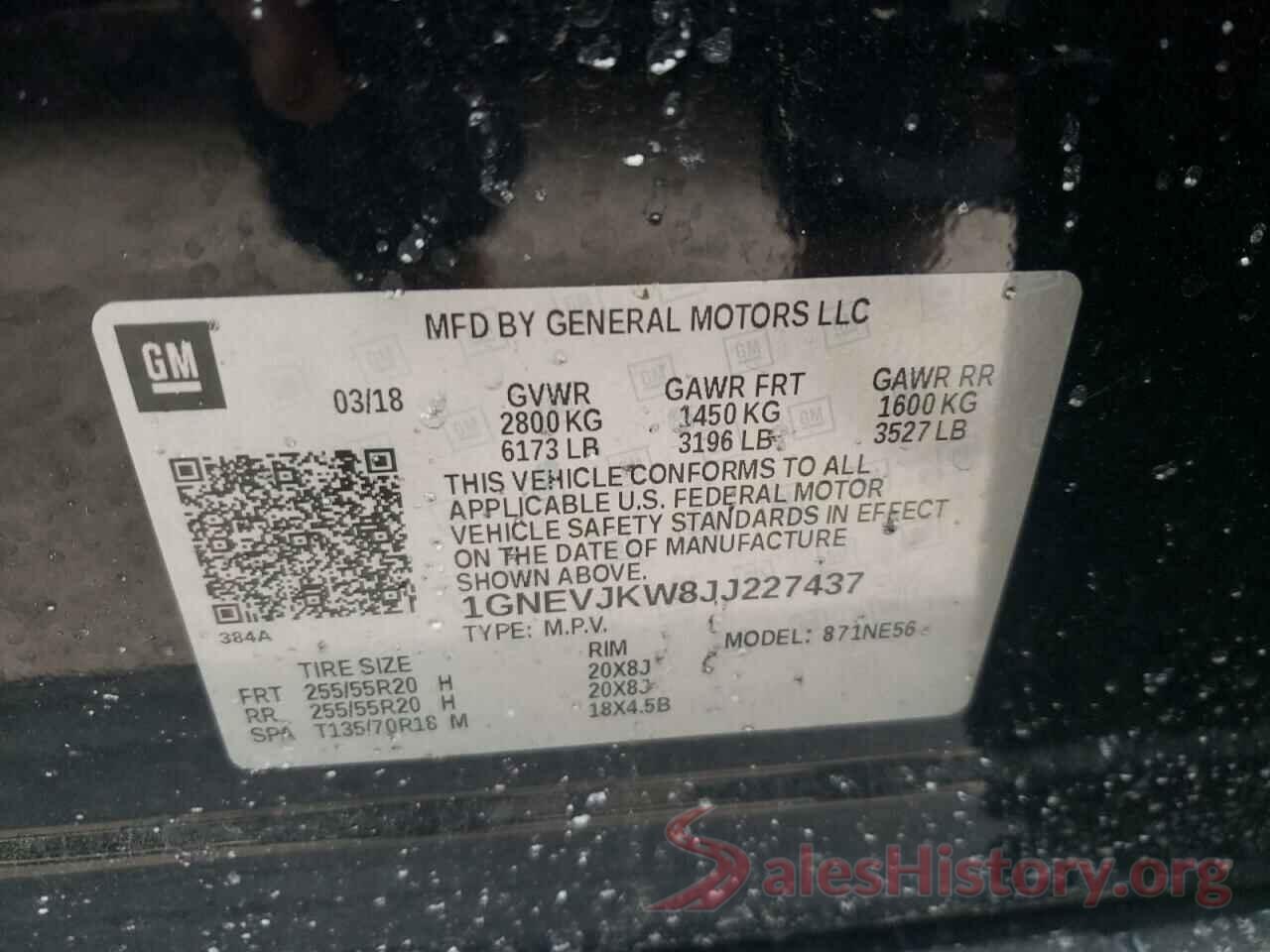 1GNEVJKW8JJ227437 2018 CHEVROLET TRAVERSE