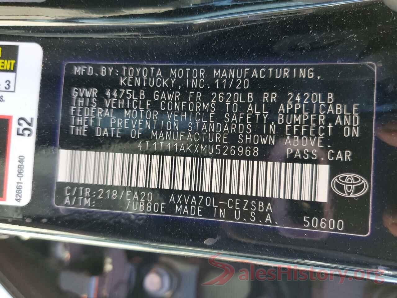 4T1T11AKXMU526968 2021 TOYOTA CAMRY