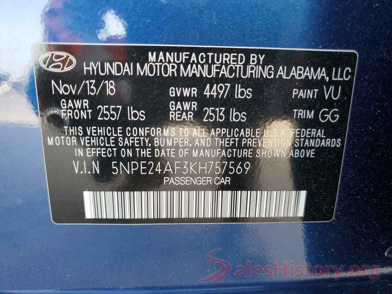 5NPE24AF3KH757569 2019 HYUNDAI SONATA