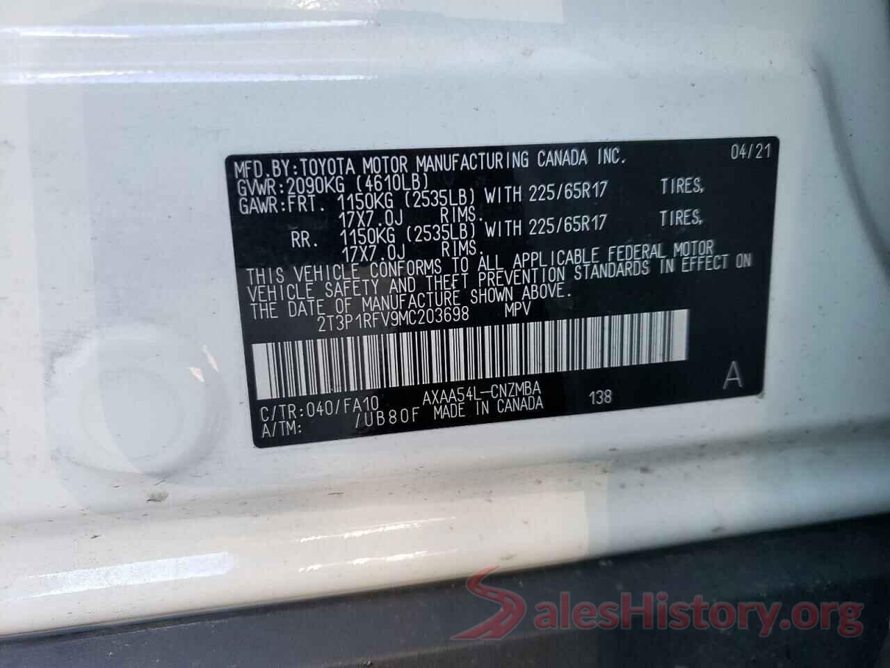 2T3P1RFV9MC203698 2021 TOYOTA RAV4