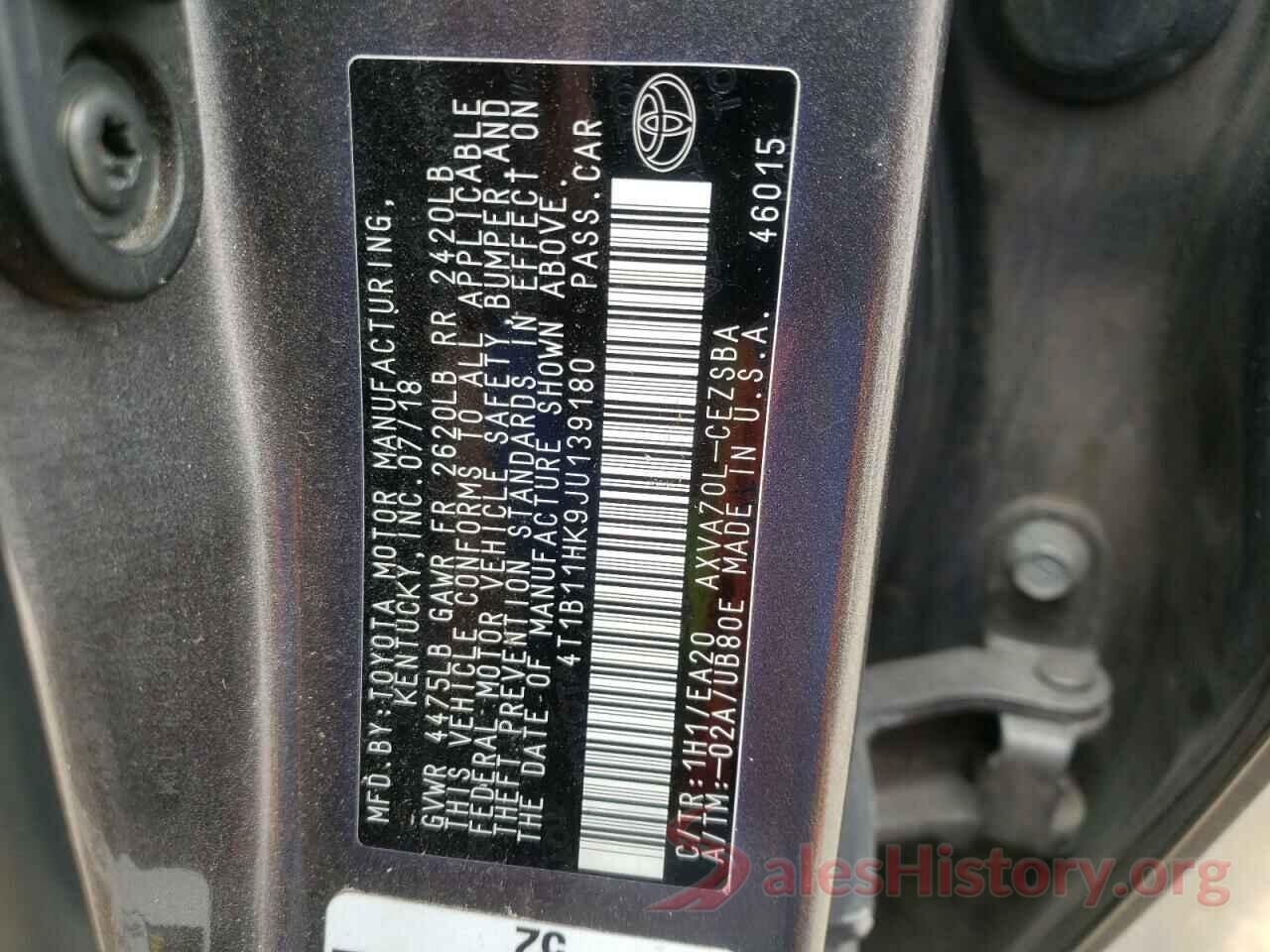 4T1B11HK9JU139180 2018 TOYOTA CAMRY