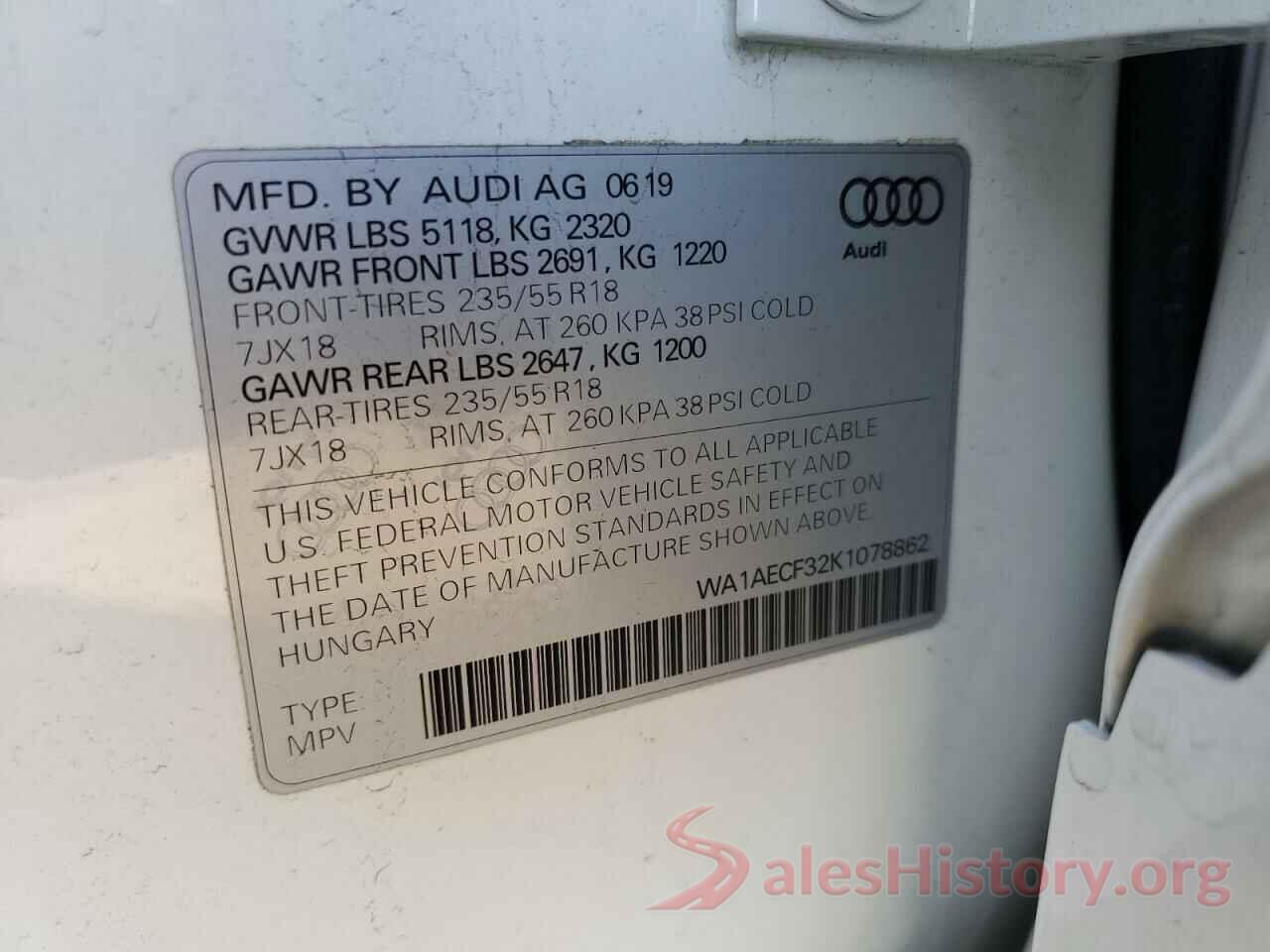 WA1AECF32K1078862 2019 AUDI Q3